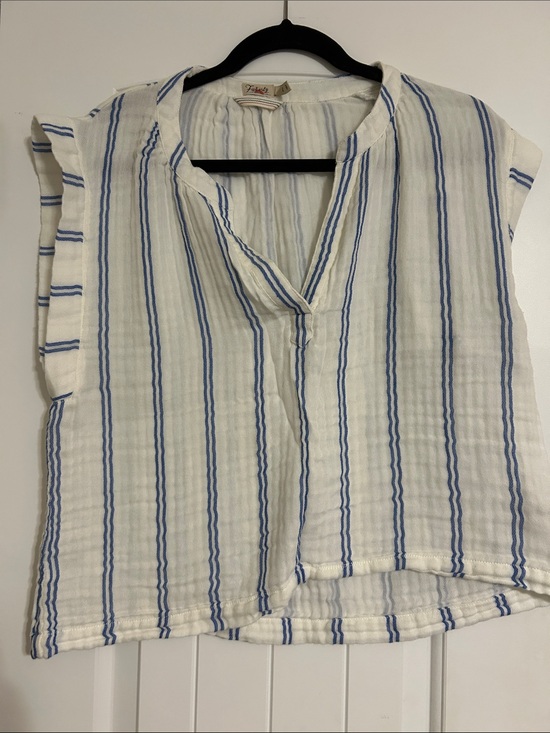 Faherty Tops - Faherty Striped Sleeveless Gauze Top in White and Blue